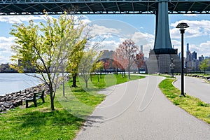 Empty Trail on the Riverfront of Randalls and Wards Islands during Spring along the East River in New York City