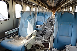 empty train cabin with derailed seats photo