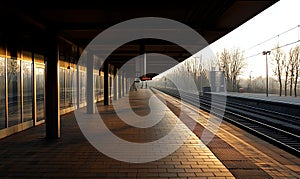 Empty Train Station Platform at Sunrise