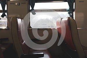 Empty train seats by the window