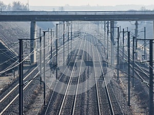 Empty train track due to the railroad strike in Lyon France - French train traffic