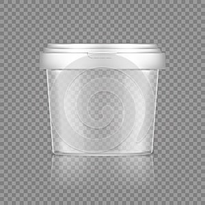 Empty transparent bucket with cap mockup for ice cream, yoghurt, mayonnaise, paint, or putty container