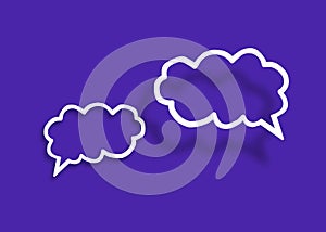 Empty transparent cloud paper speech bubble shape against blue background