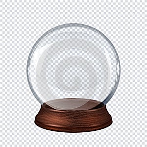 Empty Transparent Glass Christmas Snow Globe on checkered background