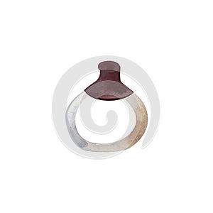 Empty transparent glass sugar bowl with dark brown wooden lid in sketch style. Clipart. Isolated watercolor illustration