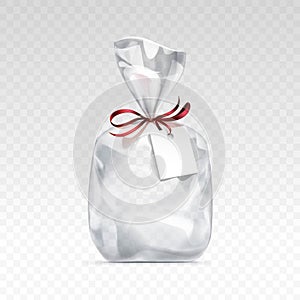 Empty Transparent Plastic Bag Packaging Blank White Label Background