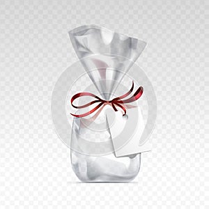 Empty Transparent Plastic Bag Packaging Blank White Label Isolated Background