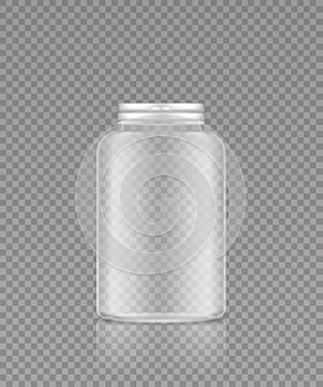 Empty transparent plastic bottle mockup for supplement or medicine pills