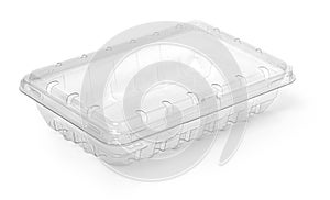 Empty transparent plastic container with lid, retail packaging