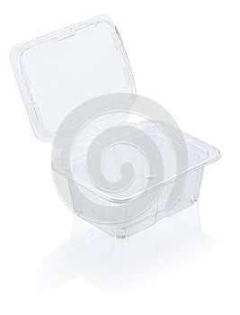 Empty transparent plastic food container i