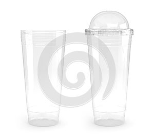 Empty transparent plastic glass cup