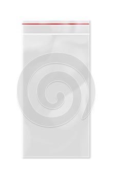 Empty transparent plastic zipper bag