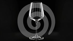 Empty transparent wine glass mockup isolated on black background.