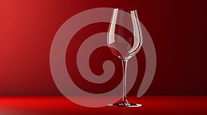 Empty transparent wine glass mockup isolated on red background.