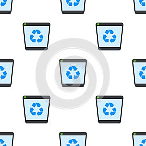 Empty Trash Bin Flat Icon Seamless Pattern