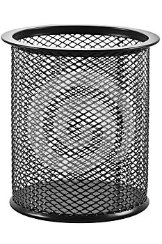 Empty trash bin on a white background