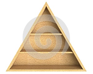 Empty triangle chipboard shelf isolated on white background