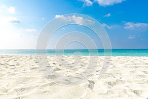 Empty tropical beach background. Horizon with sky and white sand beach