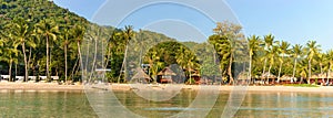 Empty tropical resort on the seashore on Sairee beach on Koh Tao island in Thailand