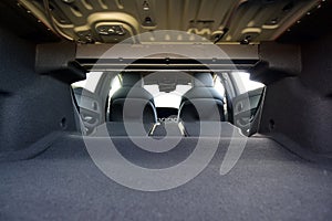 Empty trunk with rear seats folded of the passenger car