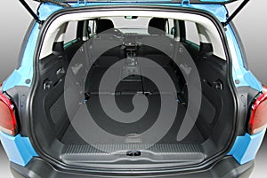 Empty trunk with rear seats folded of the small passenger car