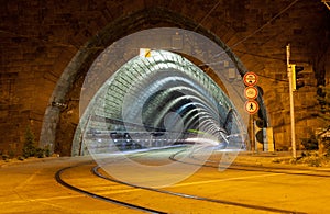 Empty tunnel for the city tram