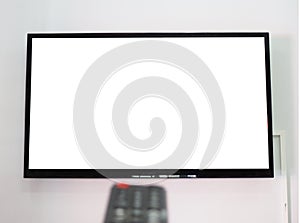 Empty TV screen  and the remote control.