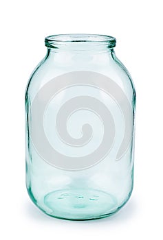 Empty two litre glass jar isolated on white photo