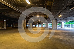 Empty underground garage, cars parking