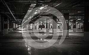 Empty underground parking garage