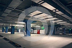 Empty Underground Parking Lot Garage with Columns without Cars