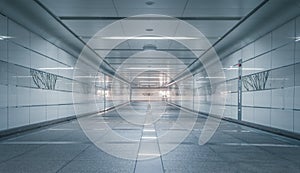 Empty underground passage at night