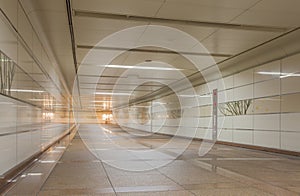 Empty underground passage at night
