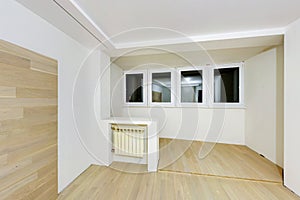 Empty unfurnished room with minimal preparatory repairs. interior with white walls