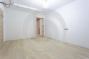 Empty unfurnished room with minimal preparatory repairs. interior with white walls