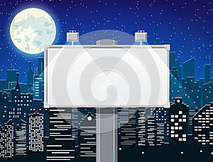 Empty urban billboard with lamp and cityscape