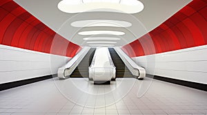 Empty urban metro station featuring a long escalator, AI-generated. photo