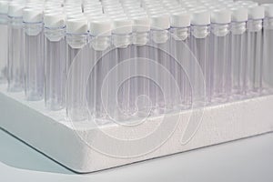 Empty vacuum venipuncture test tubes in laboratory