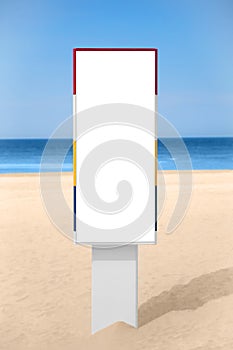 Empty vertical banner on the beach.