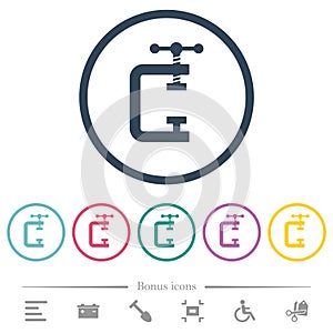 Empty vice clamp solid flat color icons in round outlines