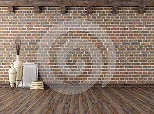 Empty vintage interior with brick wall