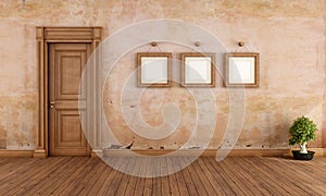 Empty vintage interior with wooden door