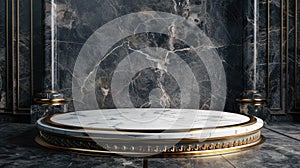 Empty Vintage Marble 3D Podiums Set In An Old-World Charm Setting For Showcasing Antiquities, Luxury Products Or Fashion Clothing photo