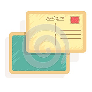 Empty vintage postcard, front and back side isolated on white