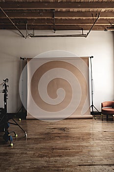 Empty vintage wooden studio room