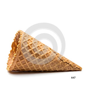 Empty Waffle Ice Cream Cone on White Background