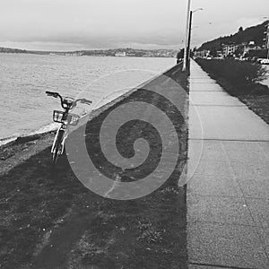 Empty walkway on Alki Beach, West Seattle