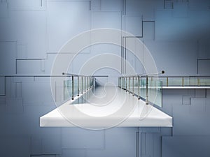 Empty walkway with glass barrier