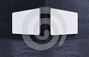 Empty wall corner luminous LED banner, 2 screen billboard mockup