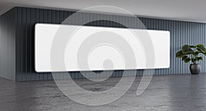 Empty wall luminous wide screen LED banner, indoor screen billboard mockup